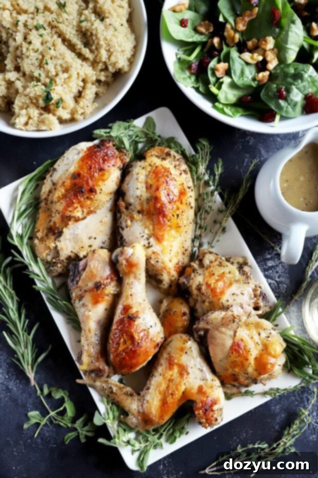 Aromatic White Wine and Herb Roasted Chicken 9 Chicken dinner with quinoa and salad