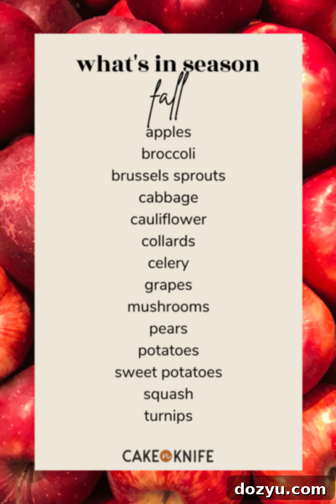 Seasonal Kitchen Kickstart 10 what's in season fall graphic - showcasing fall produce like pumpkins, apples, and squash