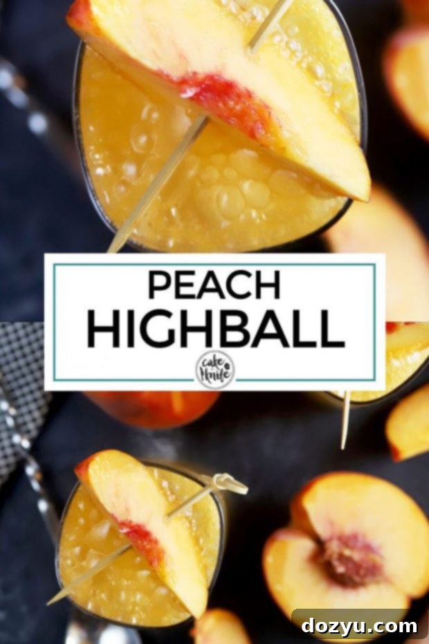 Peach highball cocktail Pinterest image