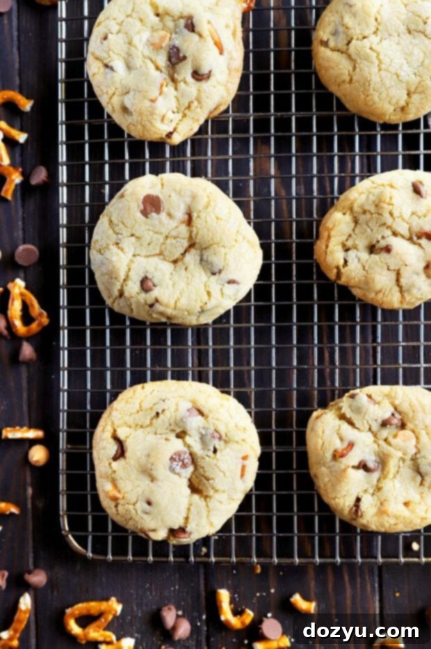 Crunchy Salty Sweet Caramel Butterscotch Cookies 4 Chocolate chip cookies on a cooling rack