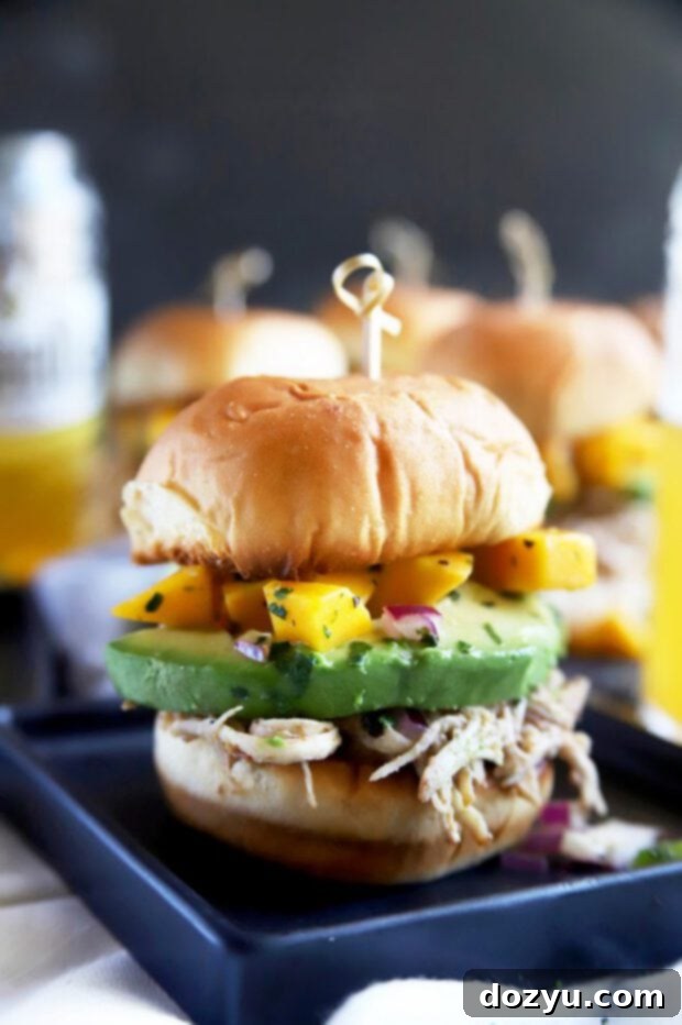 Tropical Jerk Chicken Sliders with Zesty Mango Salsa 8 Chicken sandwiches with mango salsa