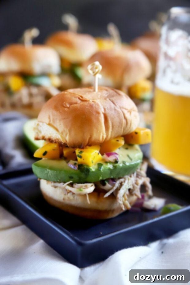 Tropical Jerk Chicken Sliders with Zesty Mango Salsa 9 Game day party sliders with beer