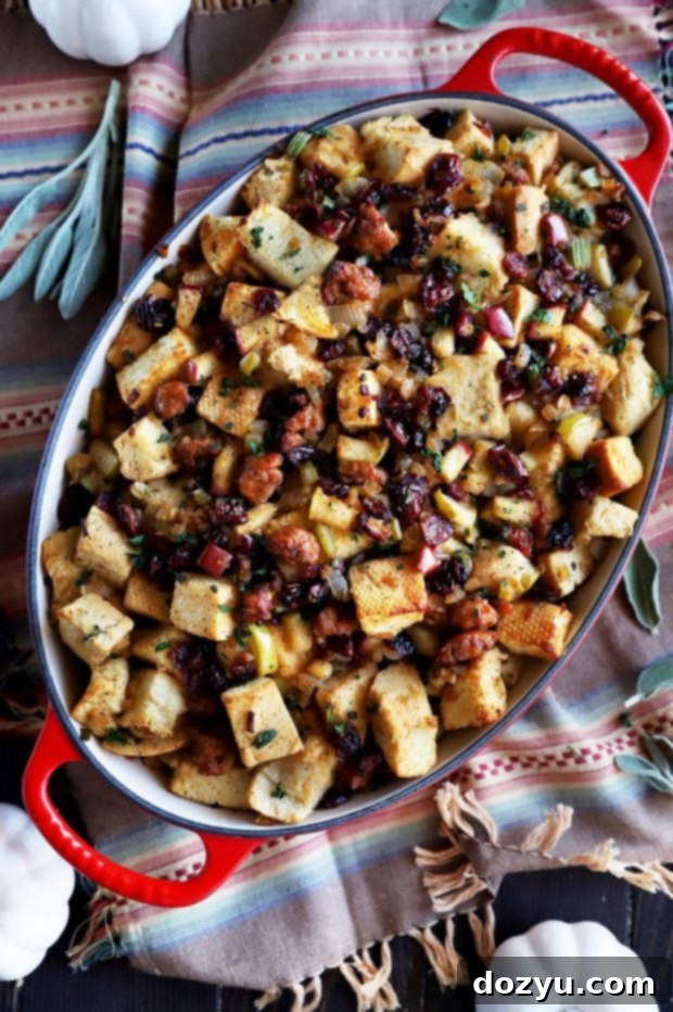 Apple Sausage Stuffing with Caramelized Onions 5 Stuffing photo in a baking dish
