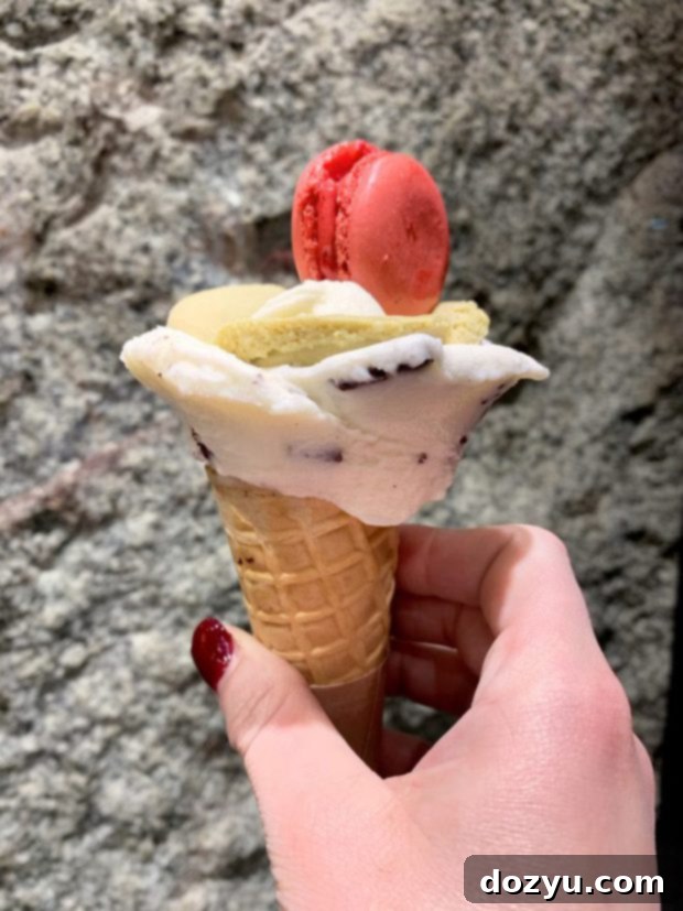 Delicious gelato in a cone in Milan, showcasing a classic Italian treat