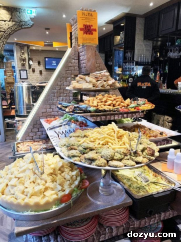 A vibrant spread of aperitivo food in Milan, featuring various snacks and appetizers