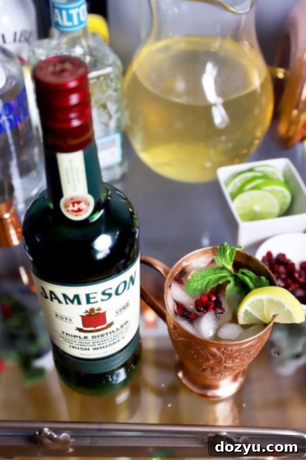Seasonal Mule Bar Cart 2 Jameson Moscow Mule on a festive bar cart