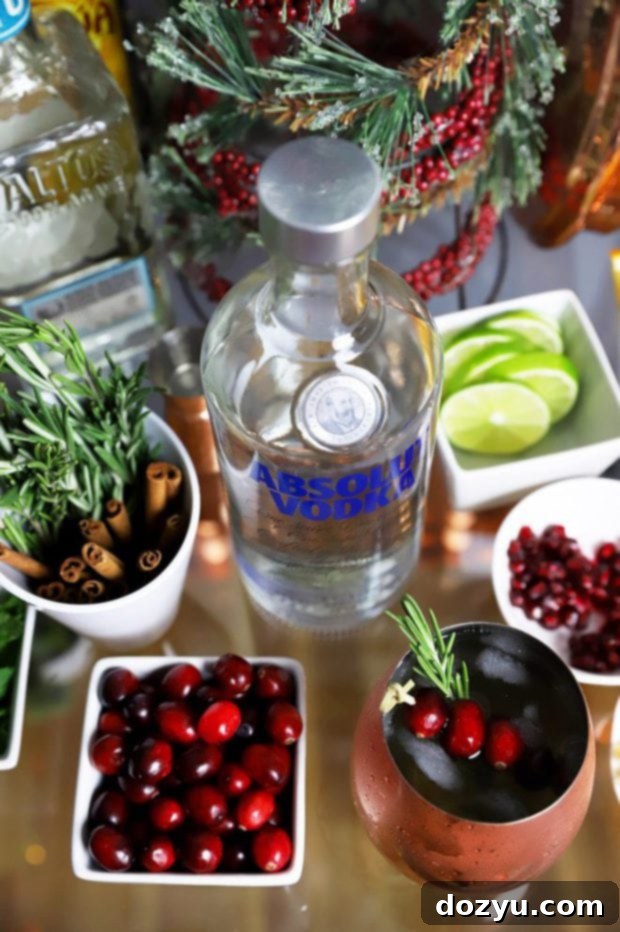 Seasonal Mule Bar Cart 3 Absolut Moscow Mule Cocktail served from a festive bar cart