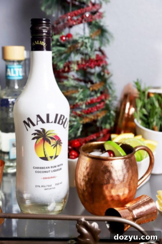 Seasonal Mule Bar Cart 7 Tropical Moscow Mule with Malibu for a festive bar cart