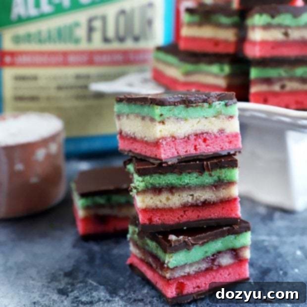 Rainbow Almond Delights 11 Italian Rainbow Cookies thumbnail photo, showcasing layers and chocolate