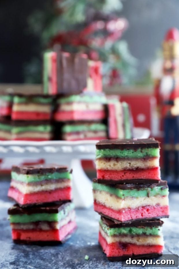 Rainbow Almond Delights 7 Three bowls of Italian Rainbow Cookie batter, colored red, white, and green