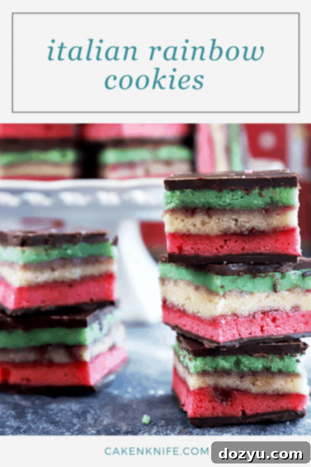 Rainbow Almond Delights 9 Pinterest Image for Italian Rainbow Cookies recipe