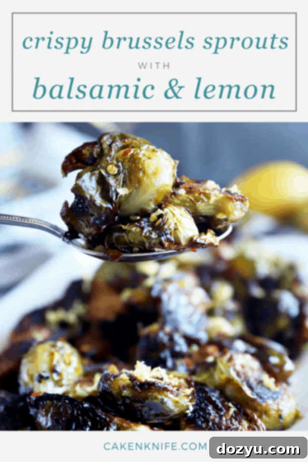 Zesty Balsamic Crispy Sprouts 10 Brussels sprouts with balsamic Pinterest image
