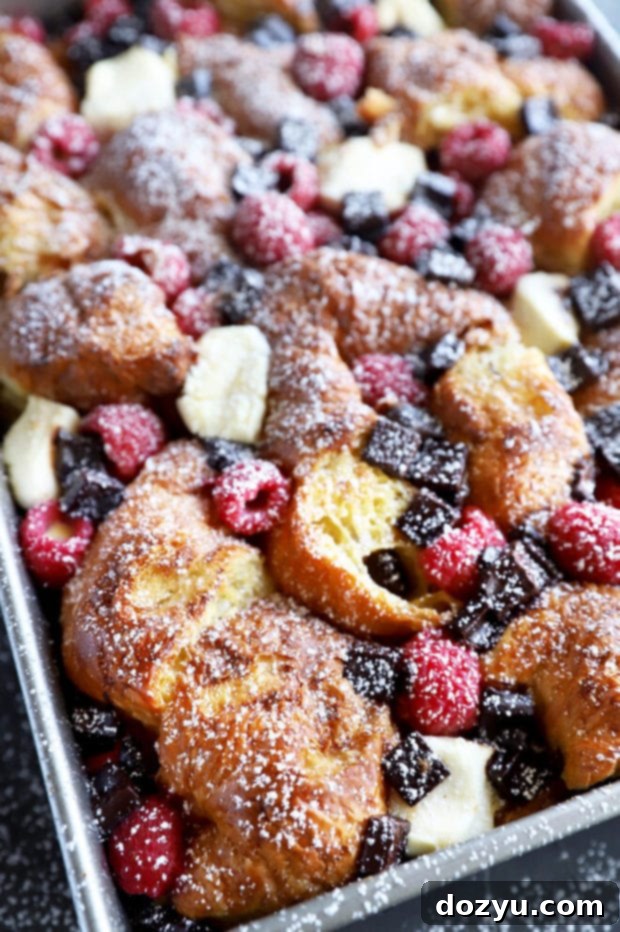 Decadent Raspberry Chocolate Croissant French Toast Casserole 5 French toast bake in a pan photo