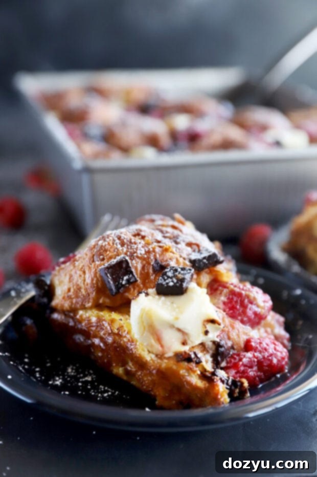 Decadent Raspberry Chocolate Croissant French Toast Casserole 6 Raspberry chocolate croissant French toast bake picture