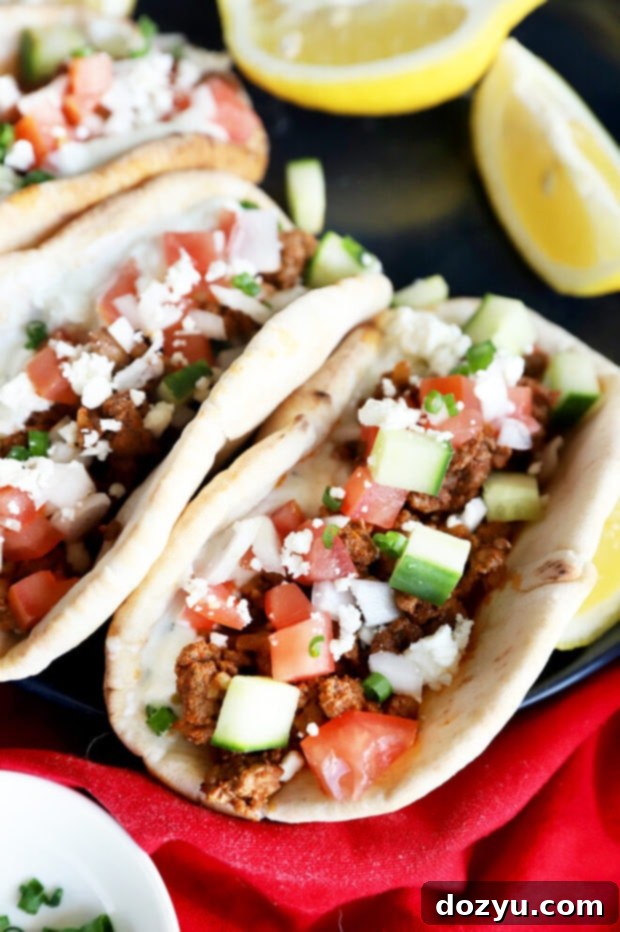 Savory Greek Beef Wraps 2 Greek pitas with ground beef photo