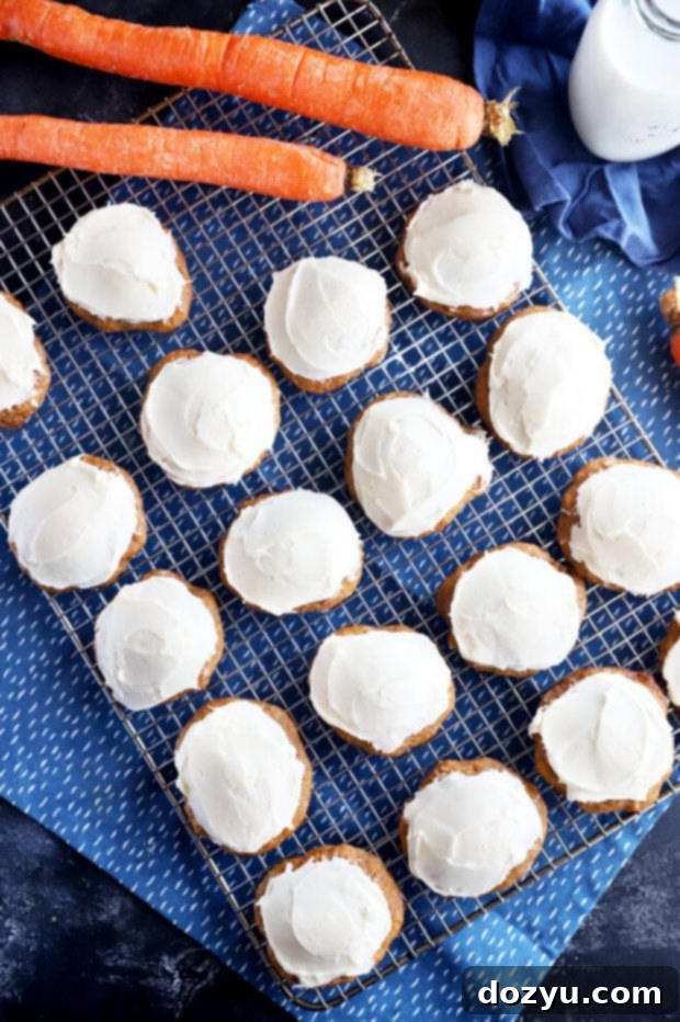 Spiced Carrot Cake Cookies 3 Overhead view of carrot cake cookies cooling on a wire rack