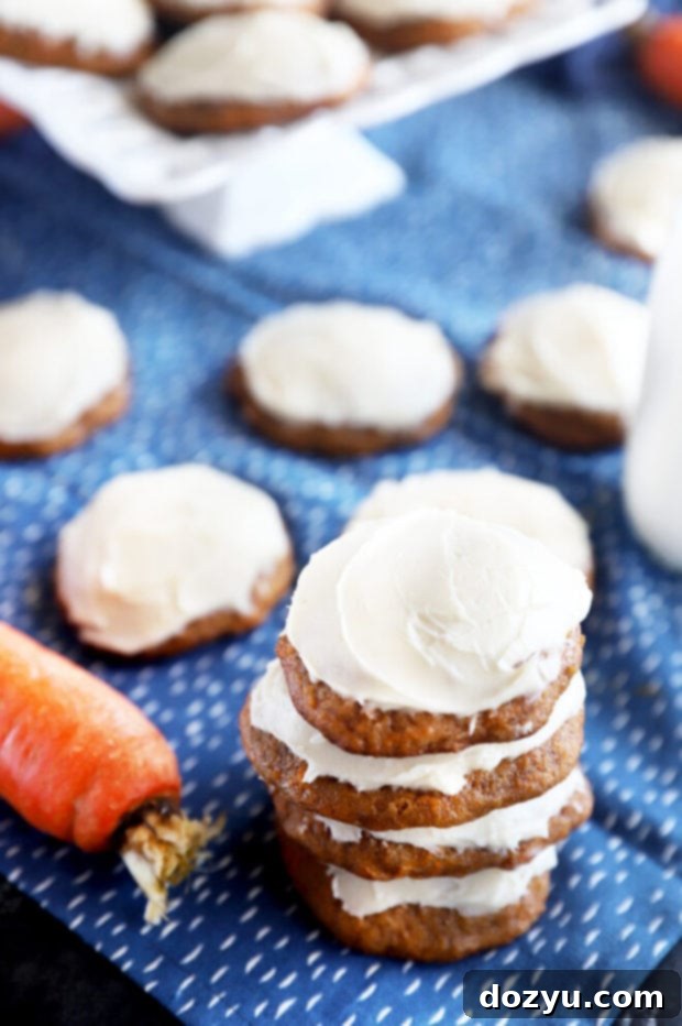Spiced Carrot Cake Cookies 4 Side view of a stack of carrot cake cookies