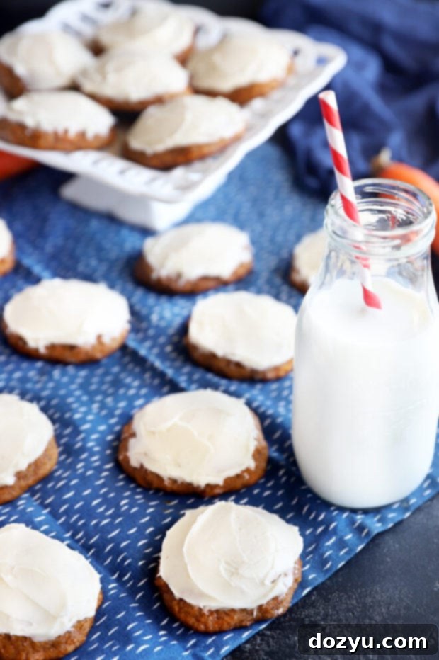 Spiced Carrot Cake Cookies 6 Carrot cake cookies with a glass of milk