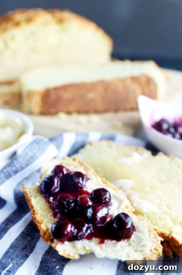 Easy No-Yeast White Bread 6 Blueberry jam on slices of bread photo