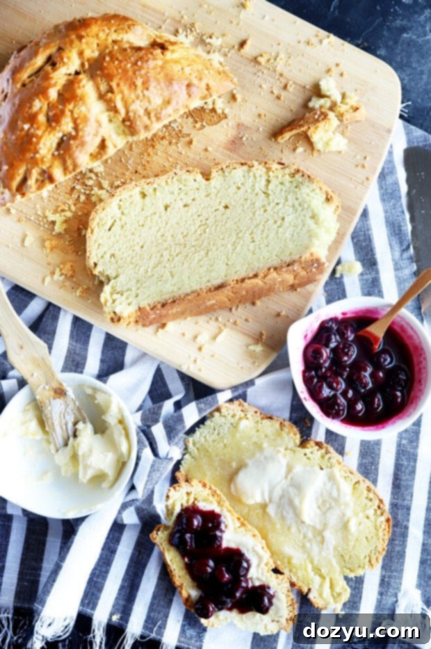 Easy No-Yeast White Bread 8 Overhead image no yeast white bread sliced