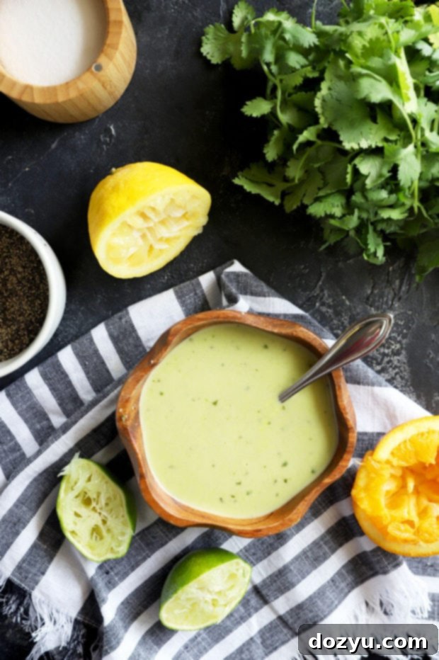 Mojo dressing for a salad picture, a vibrant green and fresh dressing