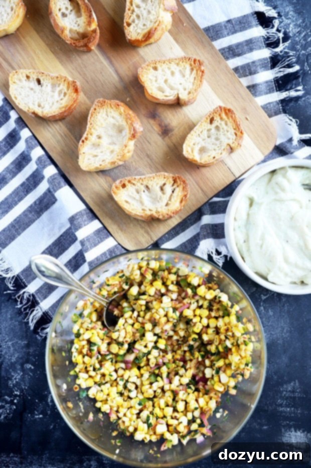 Zesty Grilled Elote Crostini 7 Overhead shot of all the fresh ingredients laid out for grilled mexican corn crostini