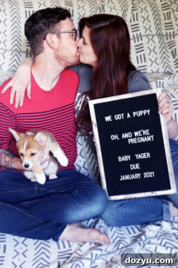Maternity announcement with puppy photo