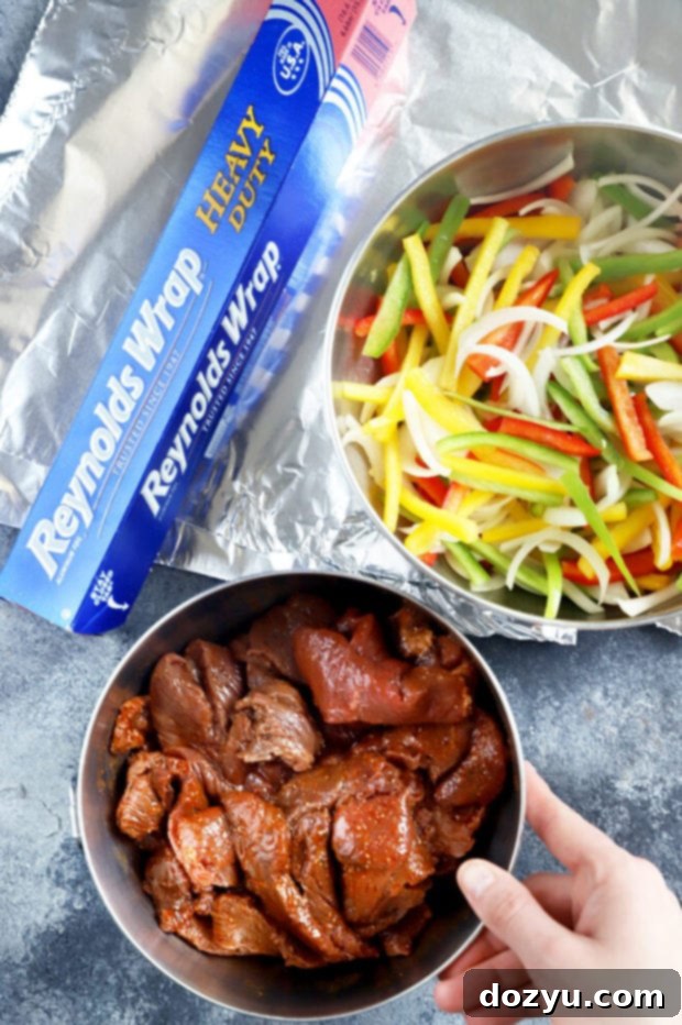 Prepping steak fajitas photo