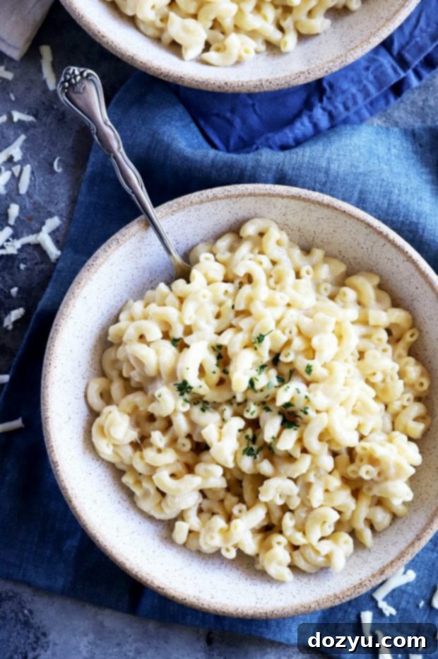 Instant Pot Creamy White Cheddar Mac and Cheese 8 Overhead photo of Instant Pot white cheddar mac and cheese