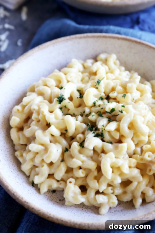 Instant Pot Creamy White Cheddar Mac and Cheese 9 White cheddar mac and cheese in a bowl image
