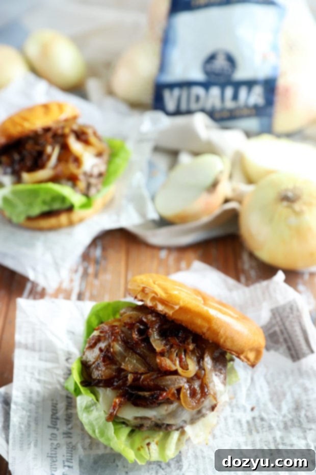 Caramelized Onion Dream Burger 3 Cheeseburger photo with sweet Vidalia onions