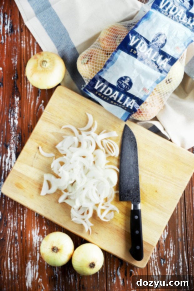 Caramelized Onion Dream Burger 6 Overhead photo of sliced onions
