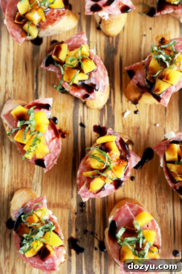 Overhead photo of peach crostini
