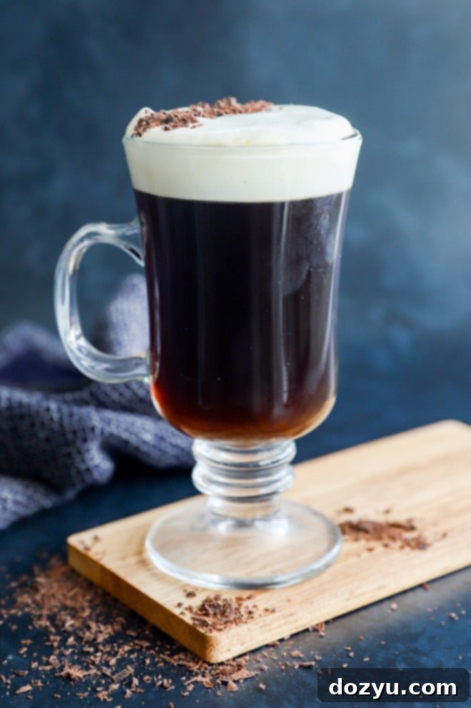The Perfect Irish Coffee 3 classic hot cocktail with whipped cream topping
