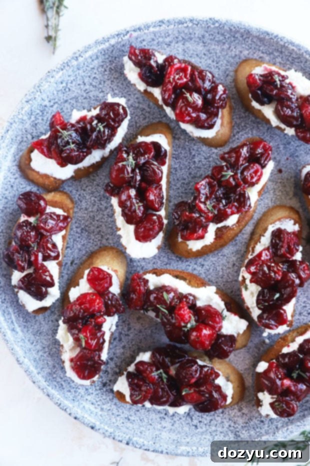 Sweet and Tangy Roasted Cranberry Goat Cheese Crostini 17 Roasted cranberries on crostini image