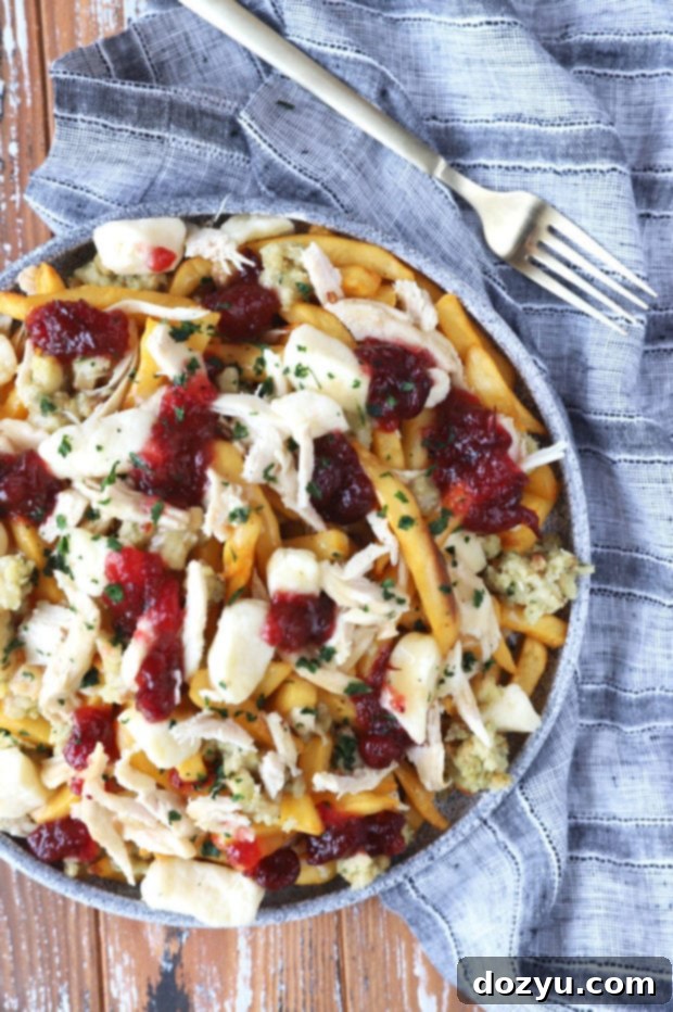 Image of Thanksgiving poutine on a large serving platter, ready to be enjoyed