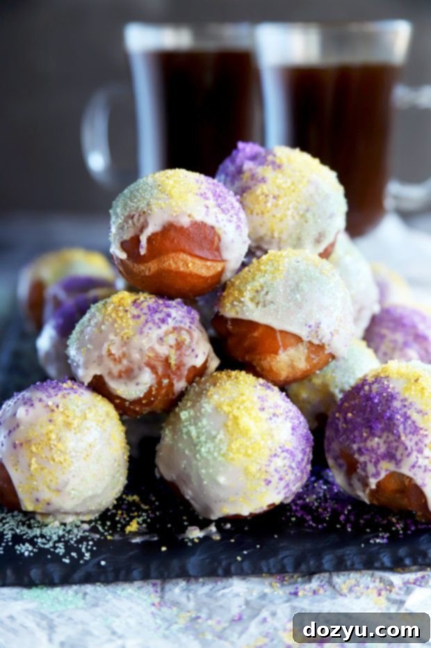 Monthly Scoop 6 King Cake Donut Holes for Mardi Gras celebration