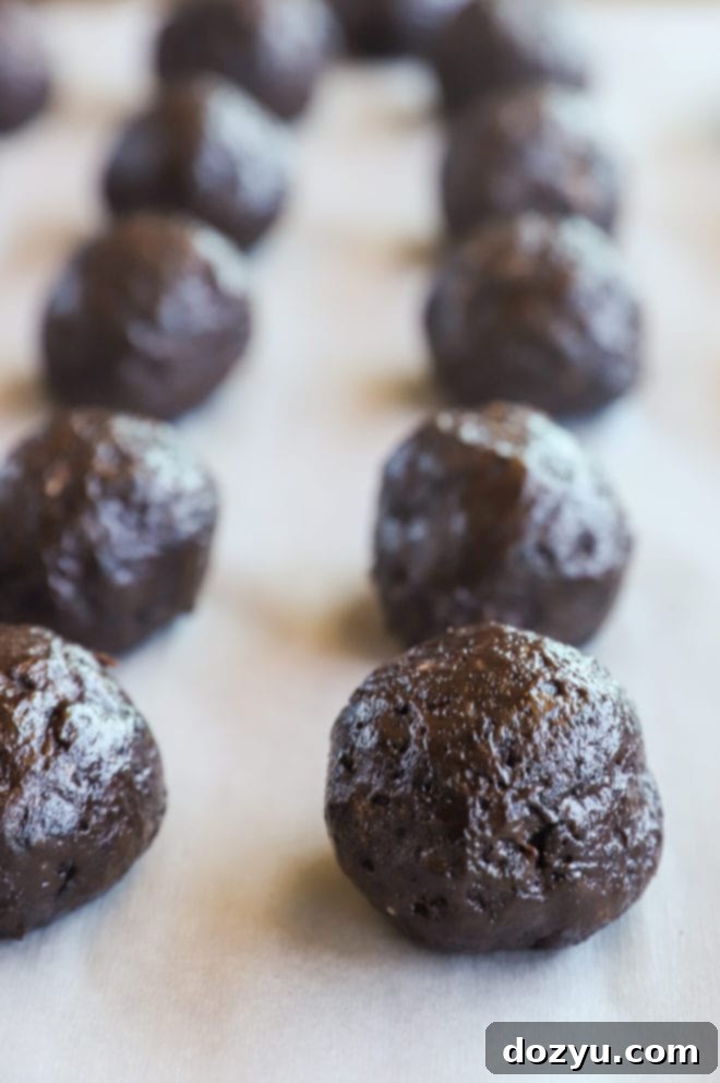 Boozy Oreo Bailey's Truffles 6 The smooth, dark Oreo and cream cheese filling, ready to be rolled into truffles.