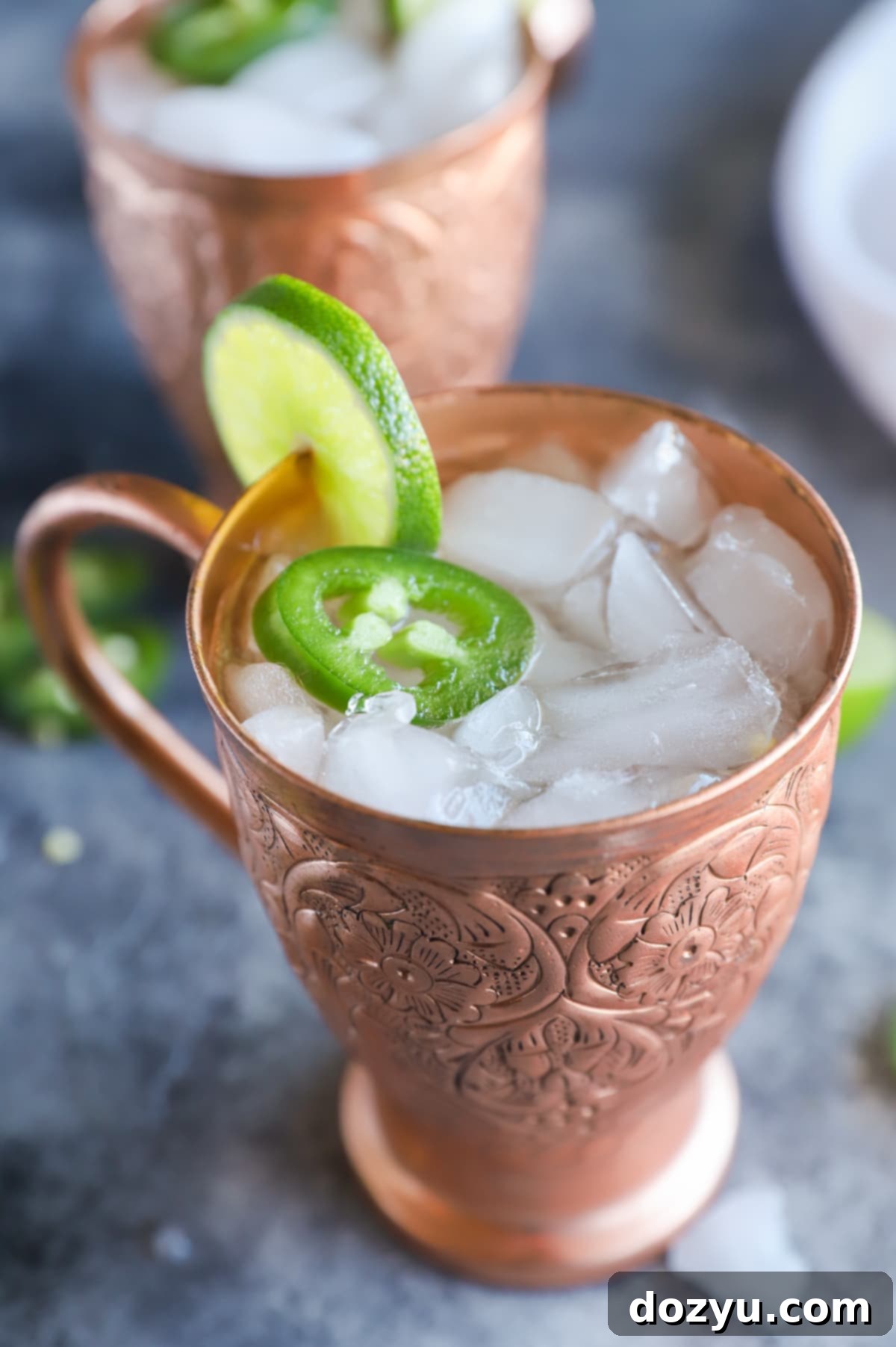 Jalapeno tequila cocktail in copper mug
