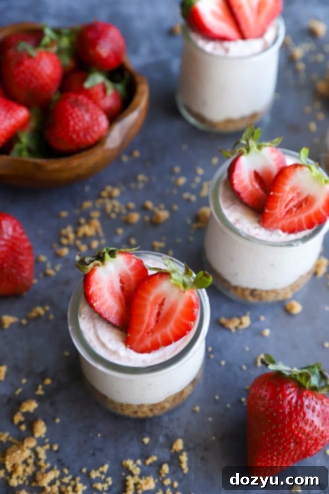 Whipped Strawberry Cheesecake Dream 4 Strawberry cheesecake mousse in jars with fresh berries
