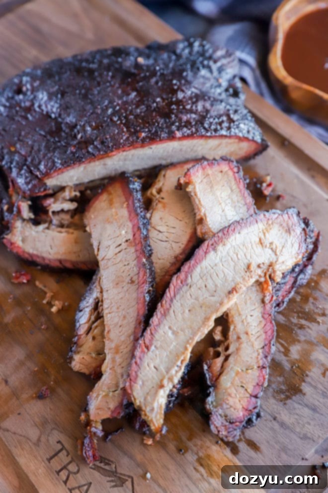 Effortless Traeger Smoked Brisket 8 Pile of smoked sliced meat picture traeger brisket recipe