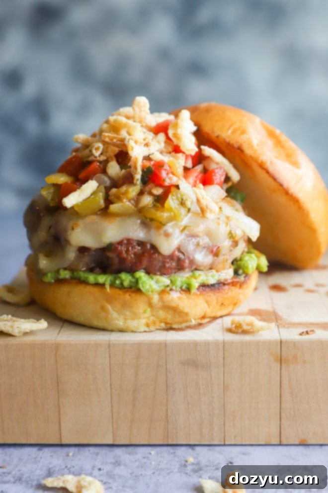 Fiery Salsa Jalapeño Crunch Burger 2 Photo of a Salsa Jalapeño Crunch Burger with a vibrant cross-section