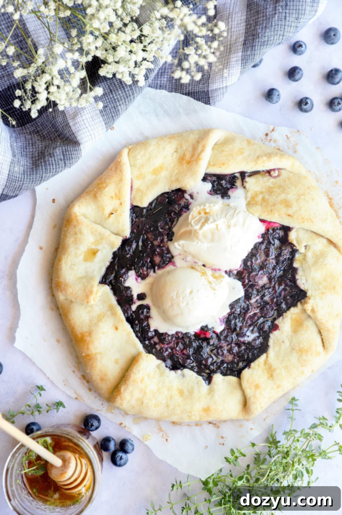 Overhead image of blueberry galette