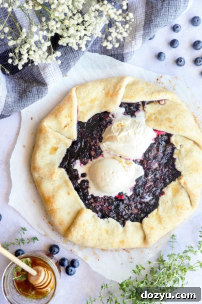 Image of blueberry galette with ice cream