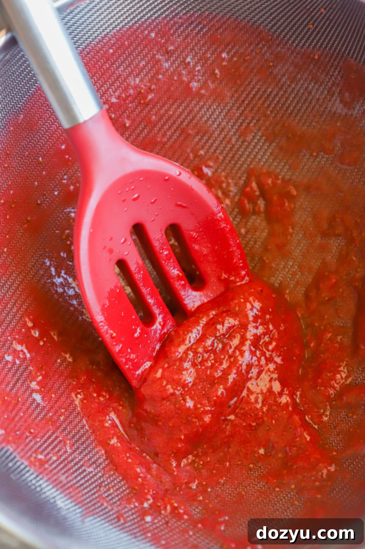 Straining coulis in strainer image