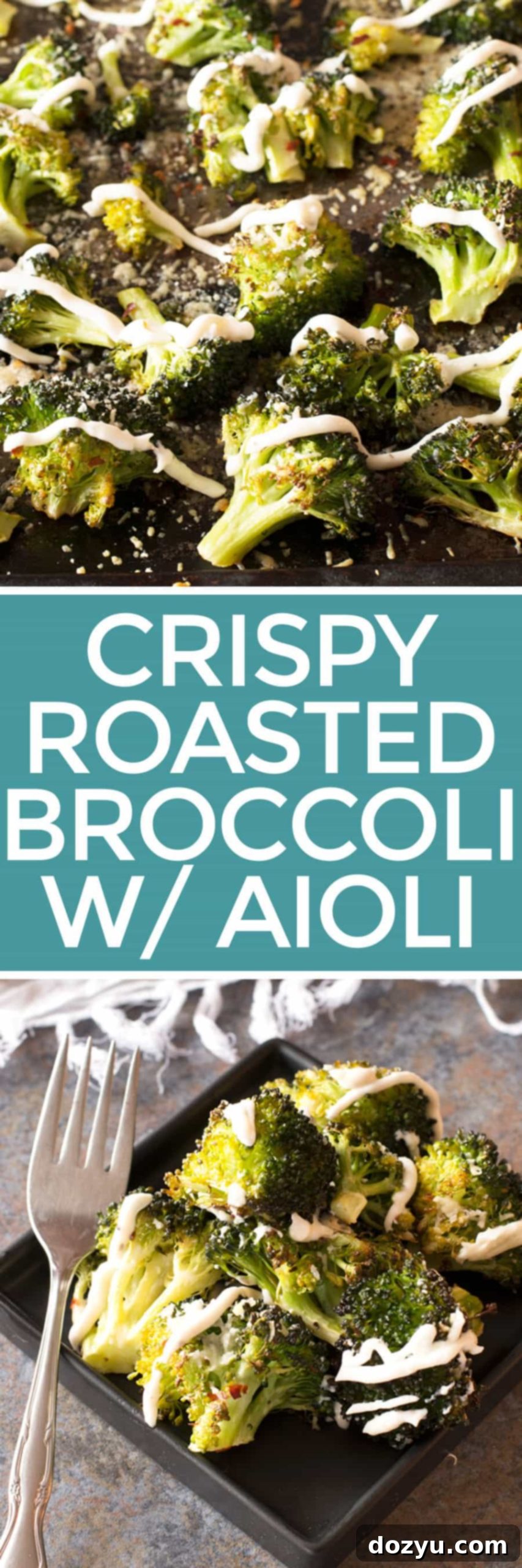 Pin for Crispy Roasted Broccoli with Homemade Roasted Garlic Aioli