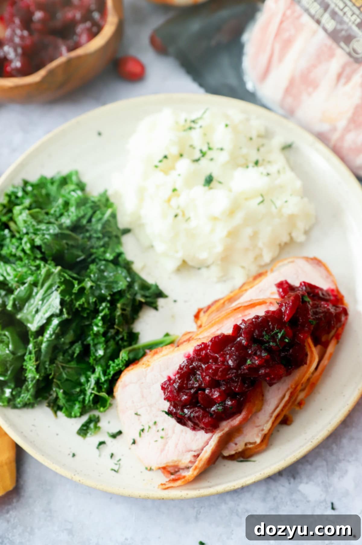 Crispy Air Fryer Bacon Wrapped Pork Loin 12 Image of bacon wrapped pork