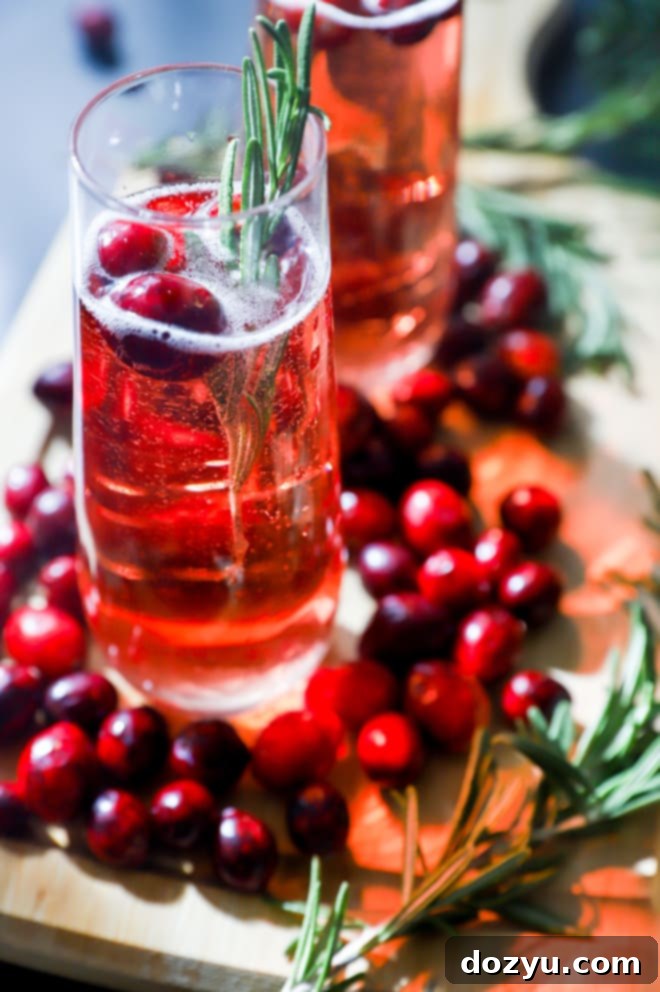 Crimson Mimosa 6 Rosemary and cranberry cocktail in cocktail glasses