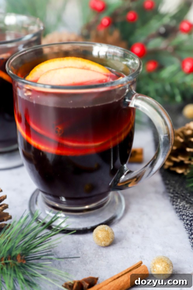 Cozy Instant Pot Mulled Wine 7 Holiday drink in clear mug