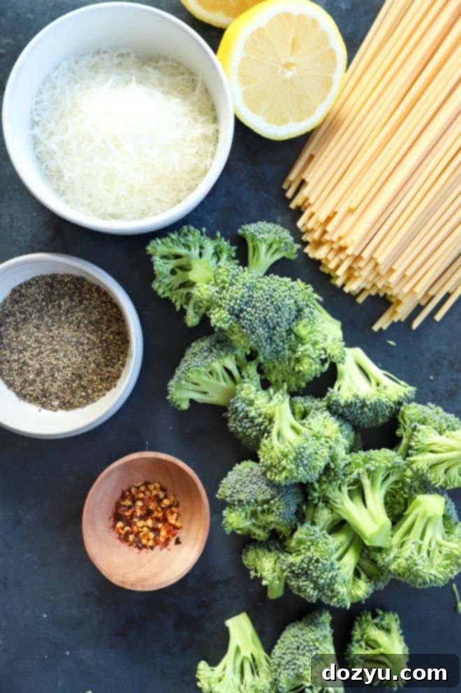 Vibrant Bucatini Cacio e Pepe with Broccoli 3 Image of ingredients for bucatini cacio e pepe with broccoli